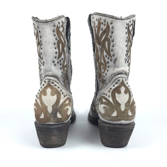 CORRAL Grey Fur Laser Studs Shortie Leather Boots Western Boho Cowgirl Rodeo 9.5 - Picture 9 of 12